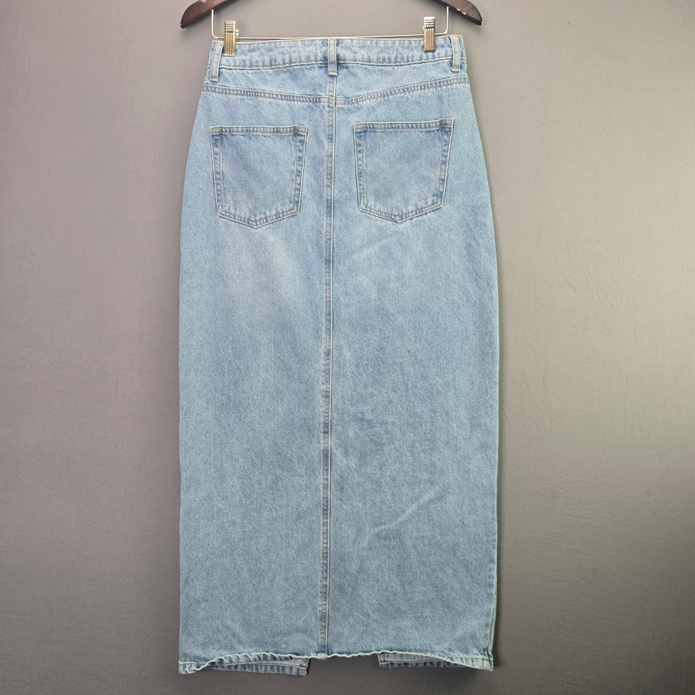 Scoop Denim Maxi Skirt Light Wash Front Slit Long Jean Skirt 4 Vintage Style - Picture 7 of 7